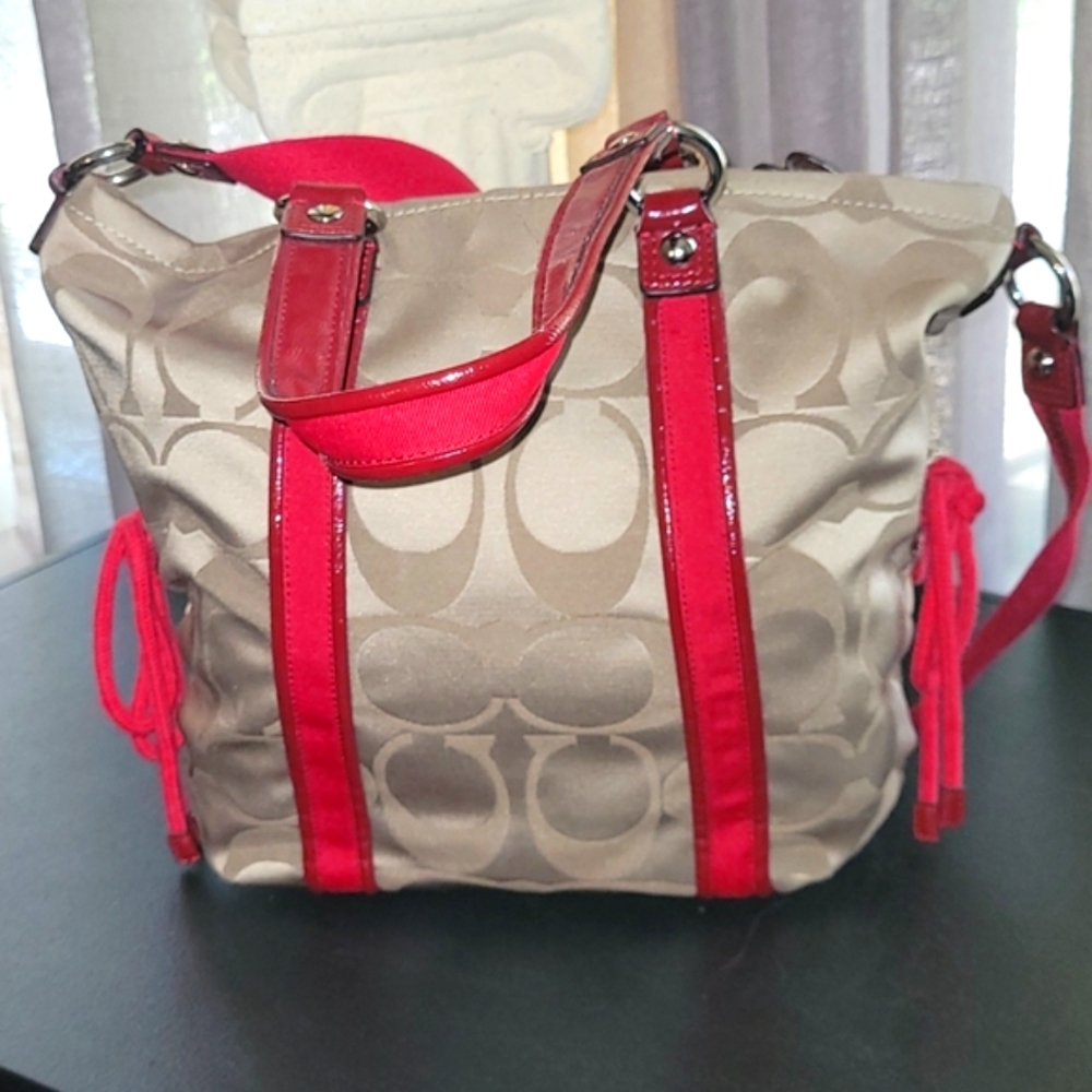 Coach Beige and Red Tote Bag - Picture 7 of 12